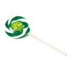 branded lollipop with a green and white swirl design