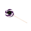 branded lollipop with a purple and white swirl design