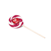 branded lollipop with a red and white swirl design