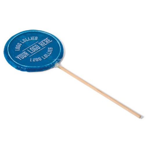 Blue lollipop with a template branded logo to the front