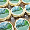 3 rows of branded frosted cupcakes