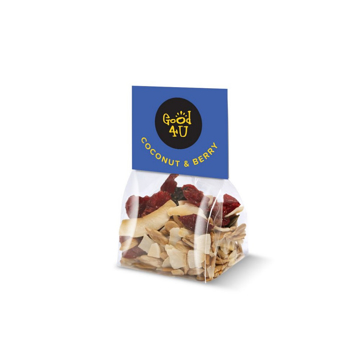 Snack bag with branded label
