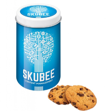A printed tin filled with Maryland cookies