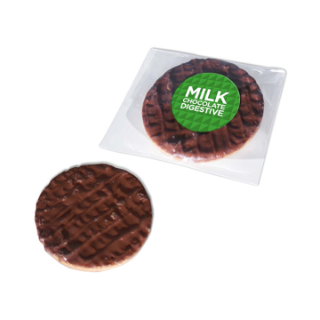 individually wrapped chocolate digestive printed with company logo