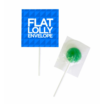 A lollipop on a stick with branded sleeve.