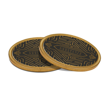 Gold giant chocolate coin branded with a full colour sticker