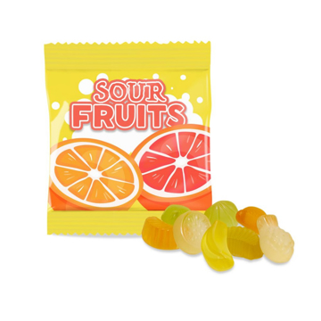 personalised printed bag filled with sour fruit salad chewy sweets