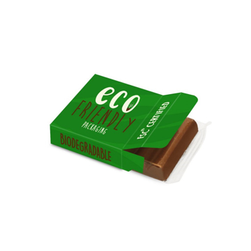 Small chocolate bar in branded eco friendly packaging