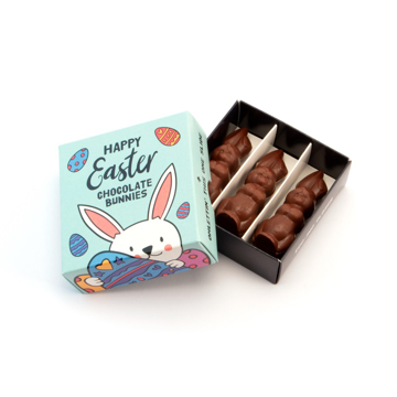 branded box with 3 x chocolate Easter bunnies
