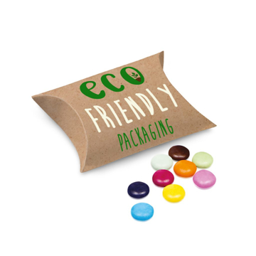 milk chocolate beanies in a cardboard pillow pouch which can be branded with a full colour artwork design