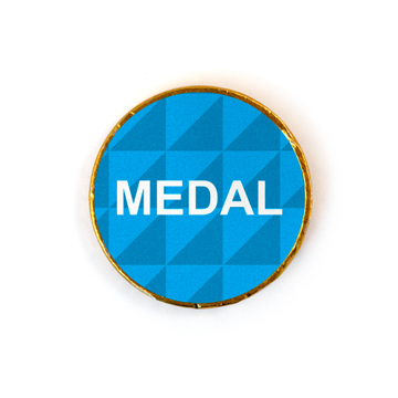 A coin shaped chocolate medal printed with your full colour artwork. Please note this product does not have a ribbon attached.